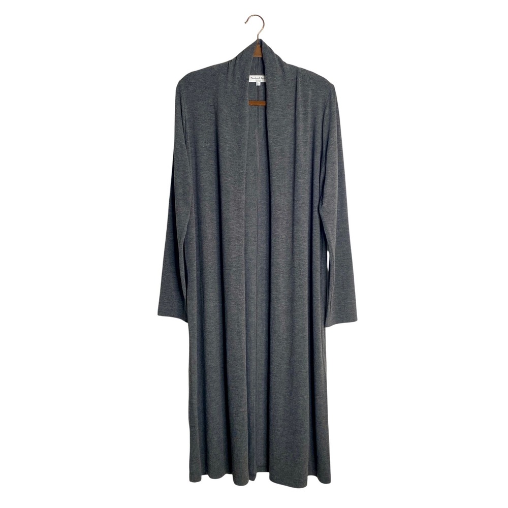 Michael Stars Gray Open Front Long Duster Cardigan Sweater Size L Quiet Luxury